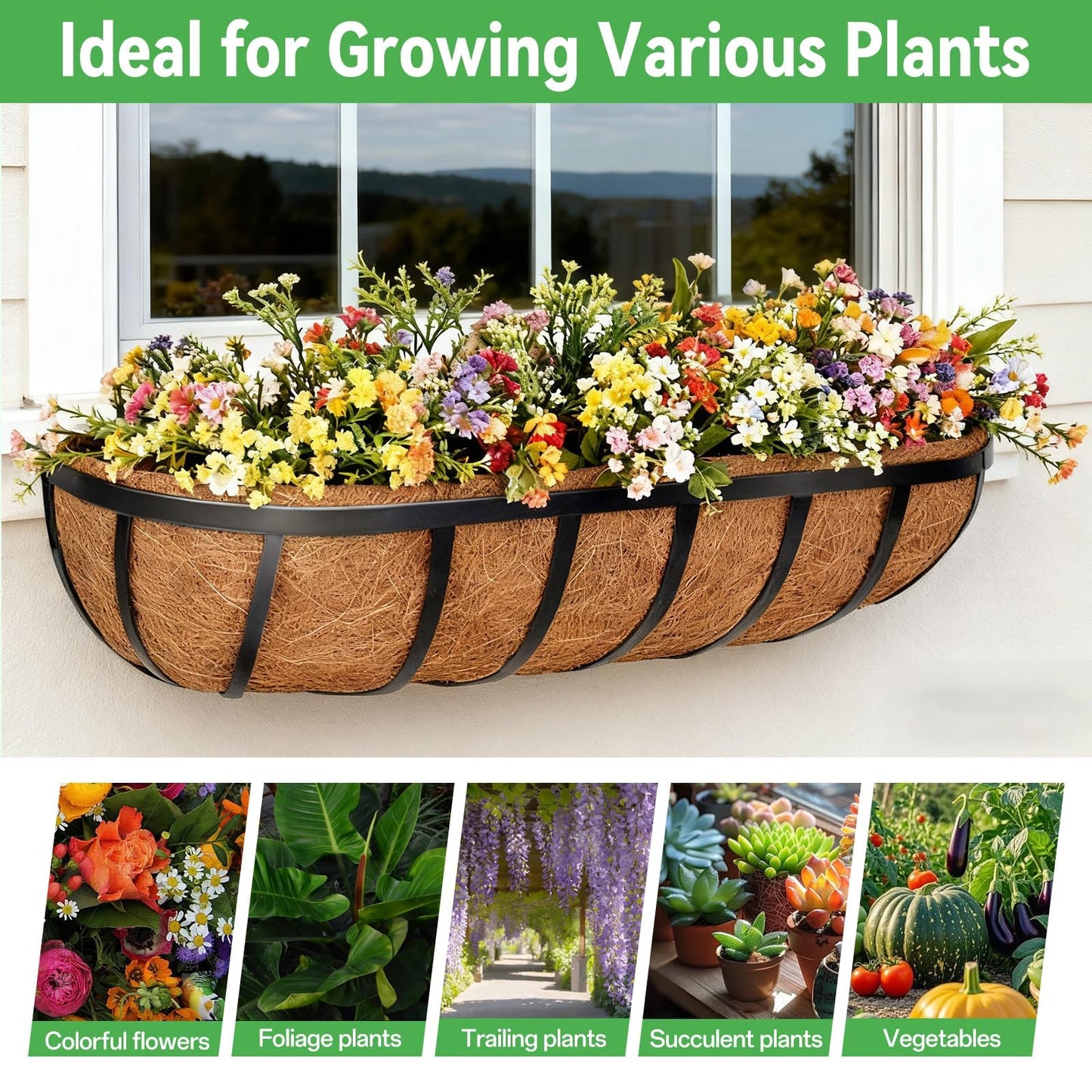 ZeeDix 24 Inch Trough Coconut Liners for Planters (4-Pack) - 100% Natural Coconut Coir Fiber Planter Liners Replacement for Window Boxes, Wall Baskets, Deck Flower Boxes, Garden Railing Fence Troughs