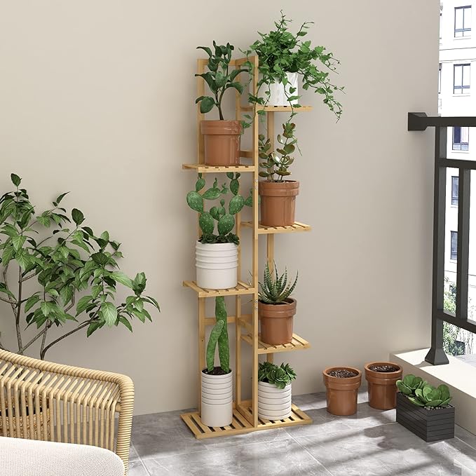 Laiensia Bamboo Plant Stand Rack 6 Tier, Indoor&Outdoor Planter Display Shelves