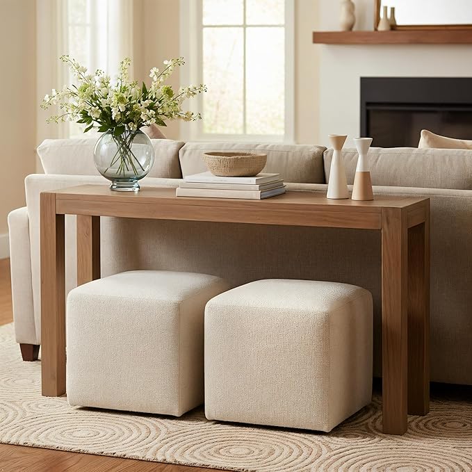 Plank+Beam Modern Solid Wood Console Table, 46 Inch, Sofa Table, Narrow