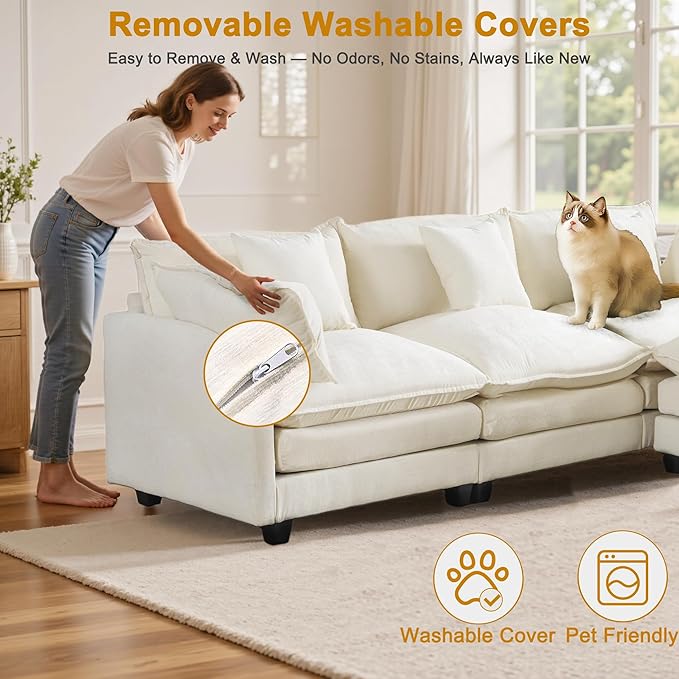 111.4" L-Shaped Cloud Chenille Sofa Sectional Couch