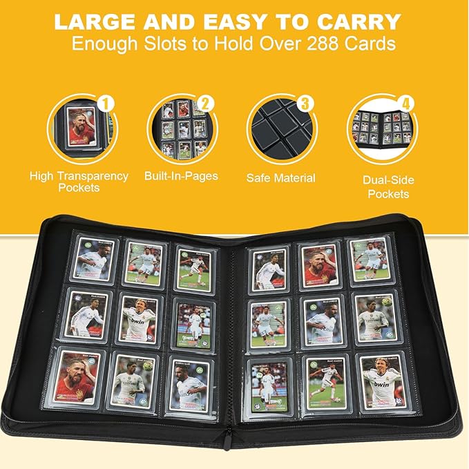 Toploader Binder,Toploader Hard Cases, 9-Pocket Pages Sleeves Hold up 288 Cards.Toploader Card Binder with Sleeves for “3×4” rigid，Card Holder(White)