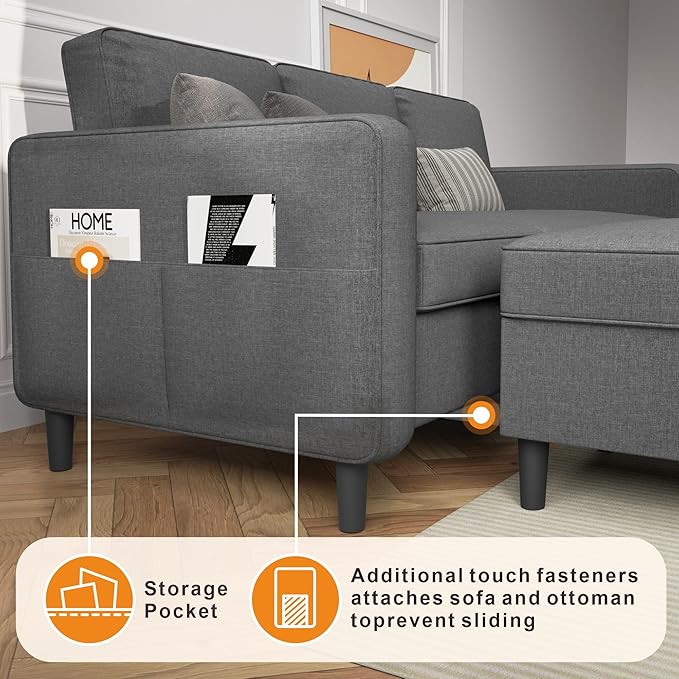 Sectional Sofa Couches for Living Room, Comfy Fabric Convertible Sectionals