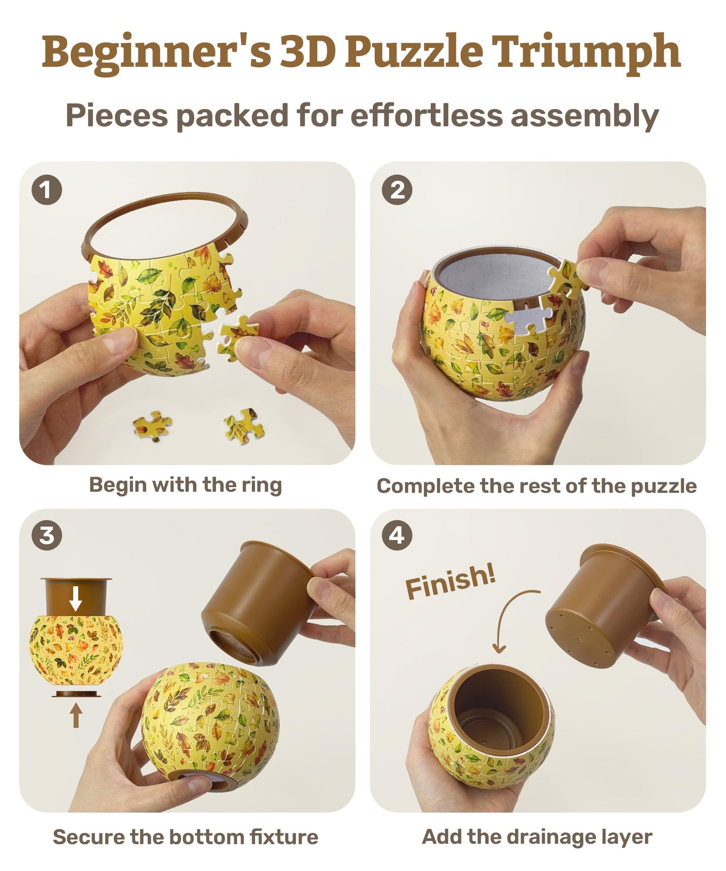 PieceRelax 3D Puzzle Planter 80 Pieces - Flower Pot - Hello Pumpkin Season, for Mom, Home Decor Flower Pots for Indoor Cactus, Succulents Pots [K1107]