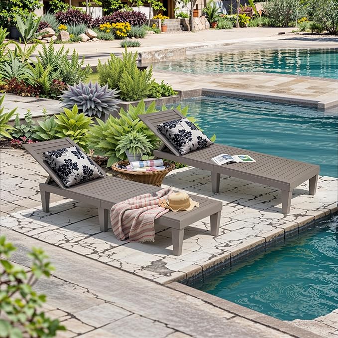 Outdoor Chaise Lounge Chairs Set of 4, 5-Position Adjustable Heavy Duty Tanning