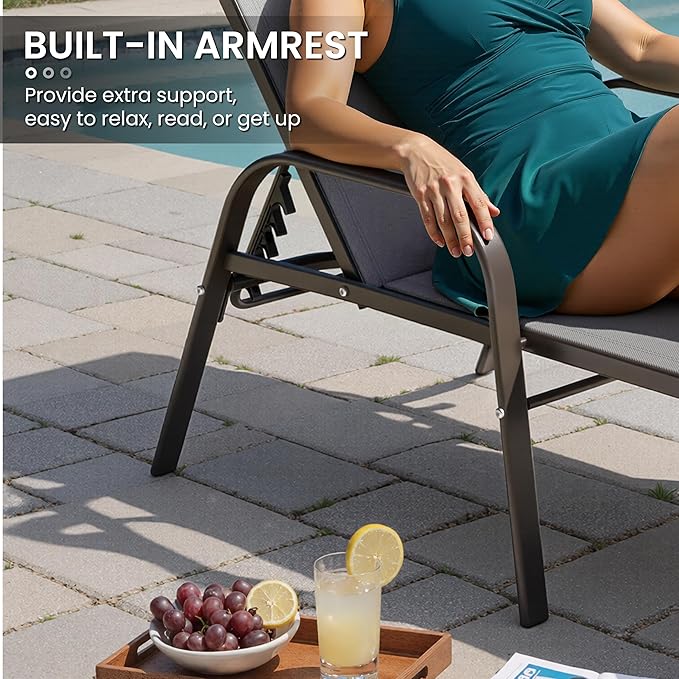 Crestlive Products Outdoor Chaise Lounge Chair, 5-Position Pool Lounge Chairs