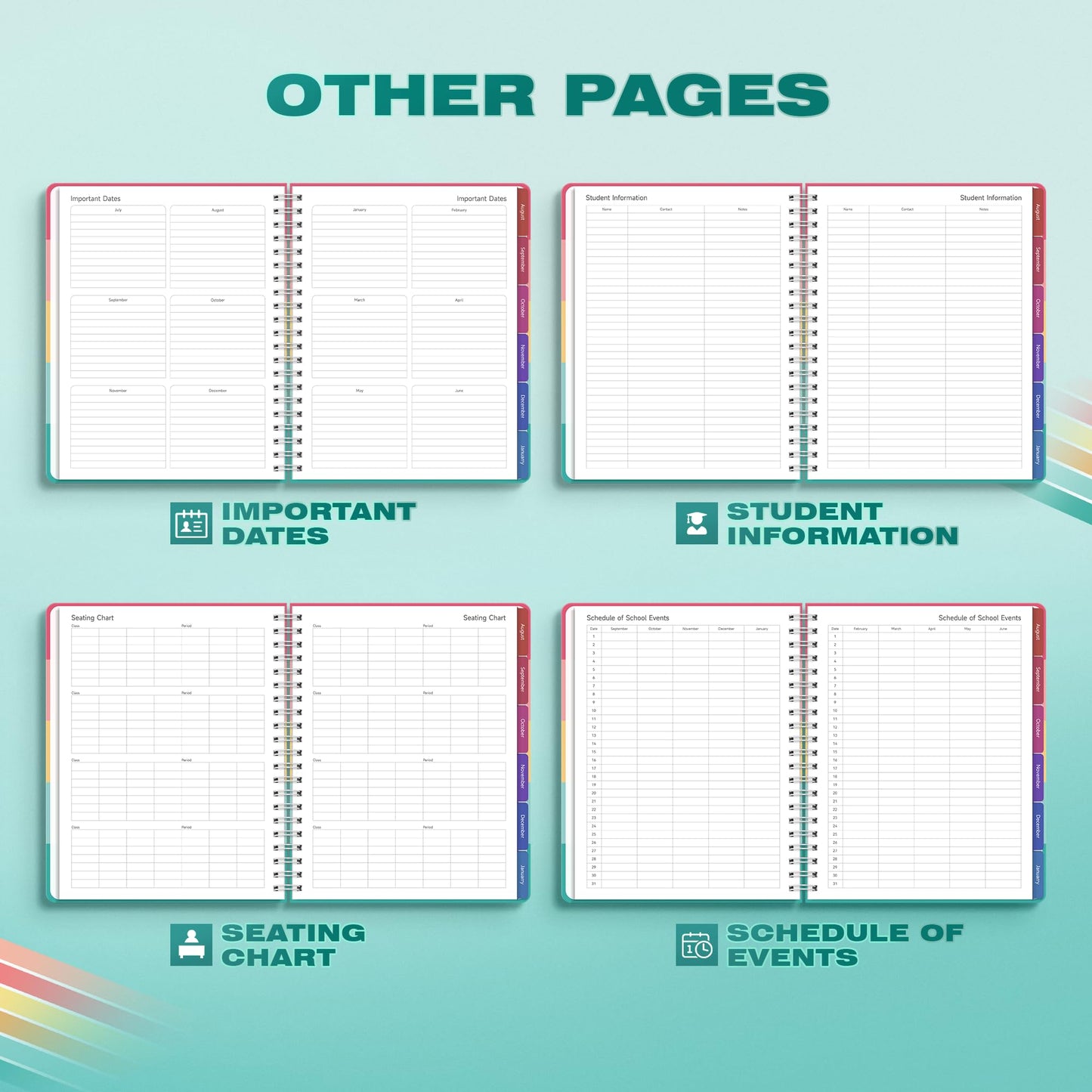 Teacher Lesson Planner 2026-2027 Academic Year, Aug 2026-Jul 2027, Deluxe 26-27 Lesson Plan Book for Teachers Supplies & Homeschool Planner with Pocket & Monthly Tabs, 8.5" x 11", Happy Stripes