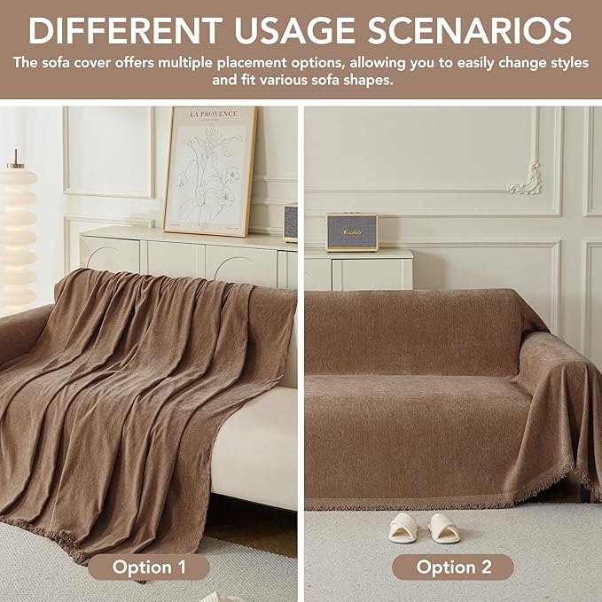 Couch Cover for Dogs, Boho Sofa Covers for 3 Cushion Couch, Chenille Sofa