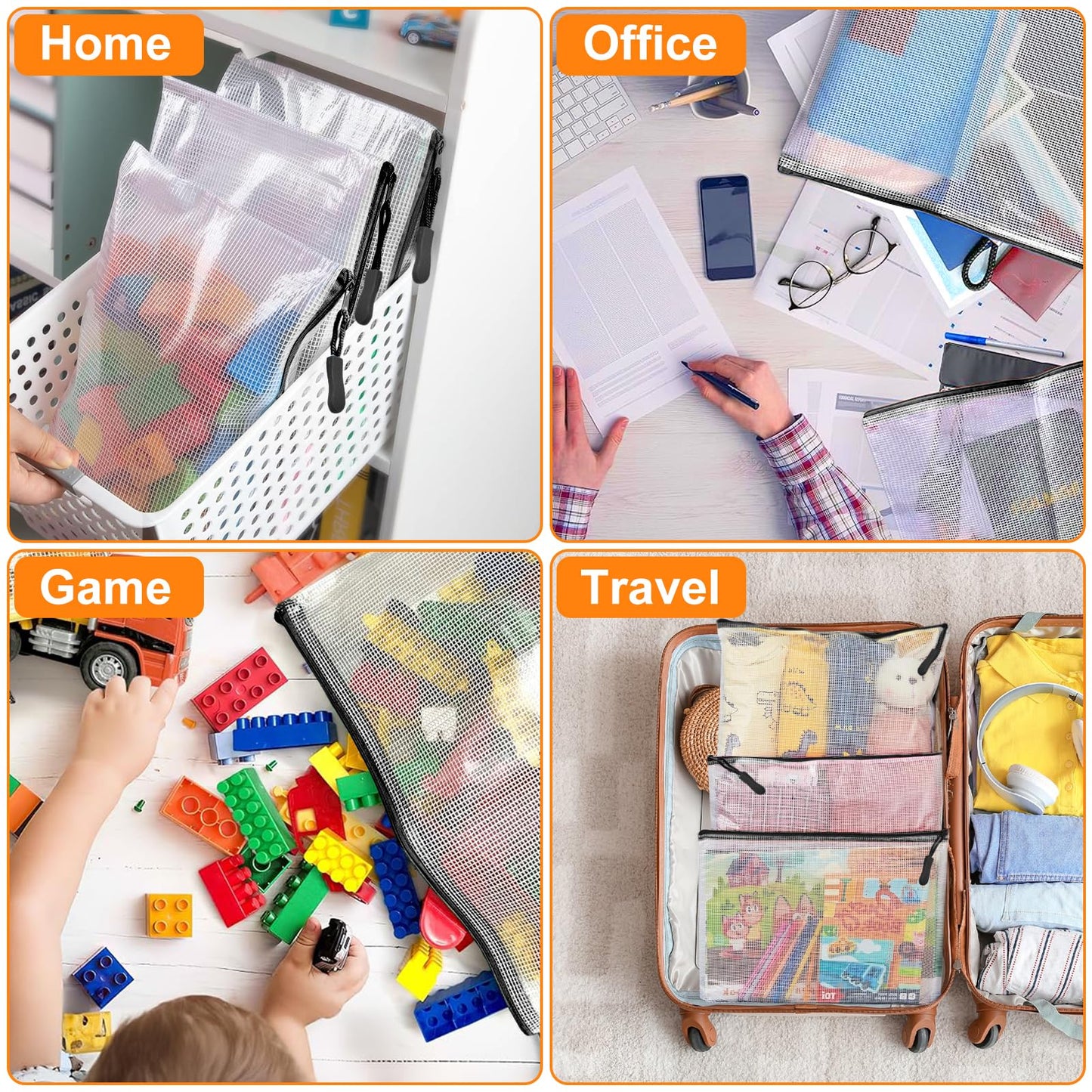 YOPCDJ 24pcs Mesh Zipper Pouch Bags A4 Mesh Bags for Classroom Organization, Waterproof Document Zipper Pouches for Cosmetics, Travel Storage File Bags for Office Supplie (Black-A3-20PCS)