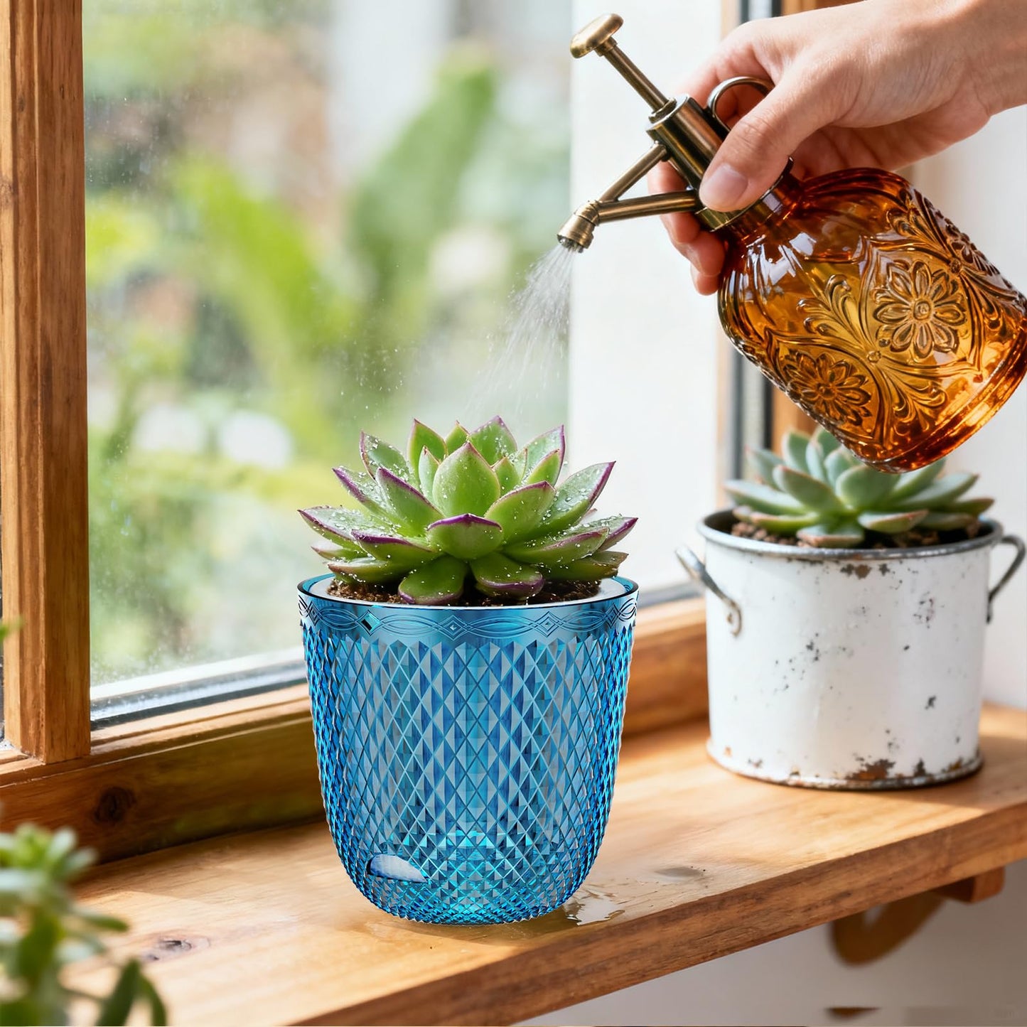 QCQHDU 2 Pack Self Watering Pots, 5.7 Inch Flower Pots with Drainage Holes and Water Filling Port, Plastic Garden Planter for Indoor Outdoor Plants (Klein Blue)