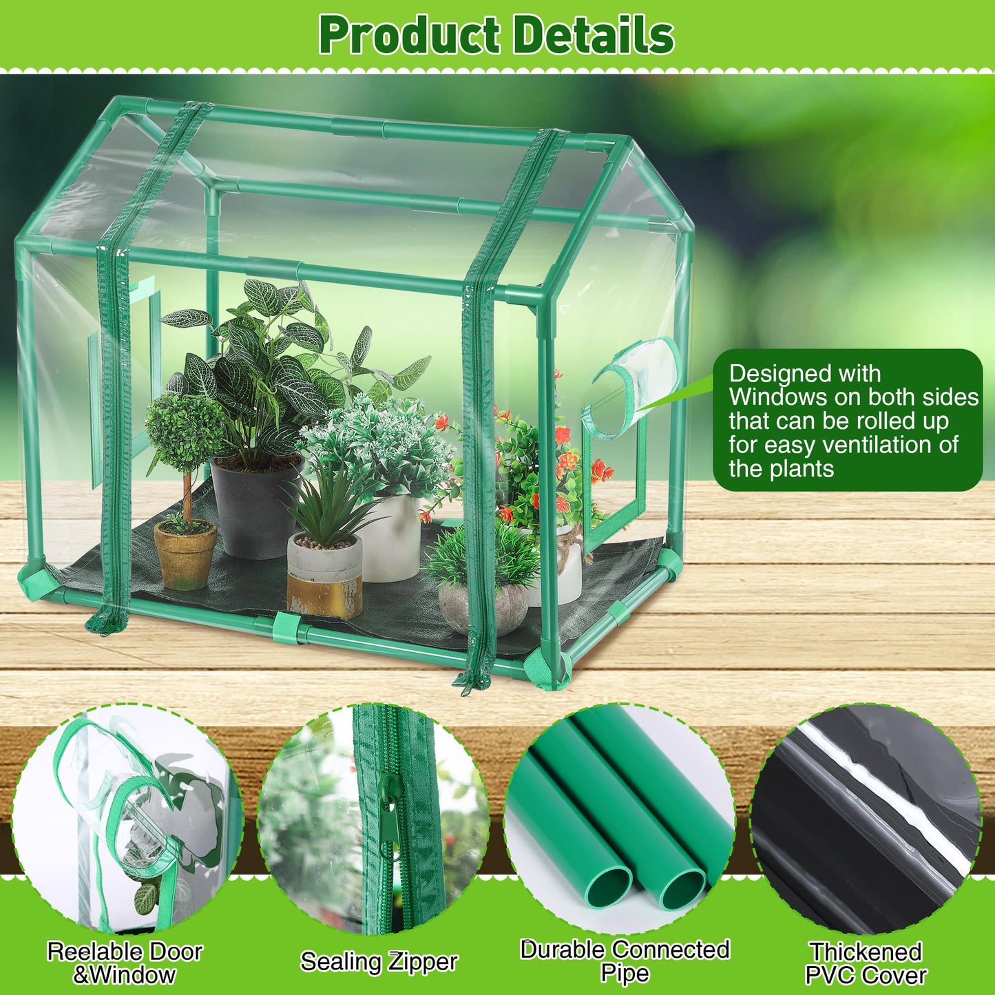 Mini Greenhouse with Potting Mat for Indoor Plant, Heavy Duty Portable Green House with Waterproof Pot Pad for Small Plants, Clear Small Plant Tent for Seed Humidity (Green)