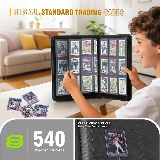 Trading Card Binder, Card Binder 9 Pocket for Trading Cards, Holds 540 Cards, Zippered Premium Card Collection Binder Album for Game Card, Sports Card, Yugioh, MTG (Ivory White)