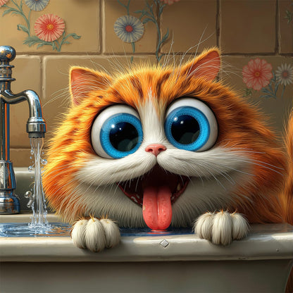 1000 Piece Jigsaw Puzzle, Orange Cat with Blue Eyes Drinking Water