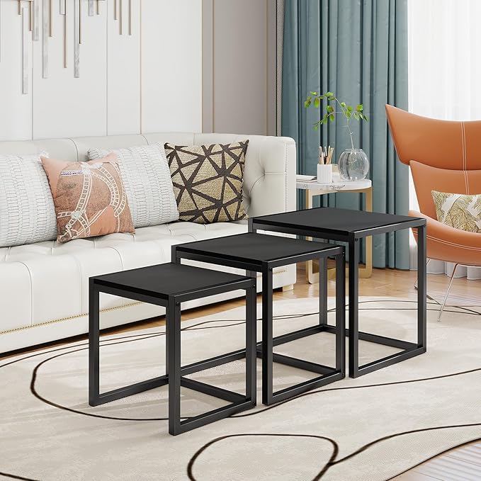 Nesting Table Set of 3 Side Tables, Modern Coffee Table Stacking End Table
