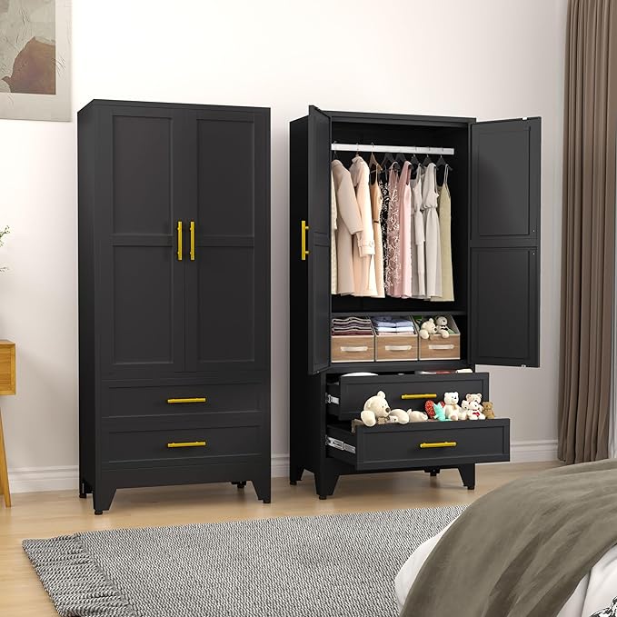 erosoei Metal Armoire Wardrobe Closet, 71 "Metal Clothing Storage Cabinet