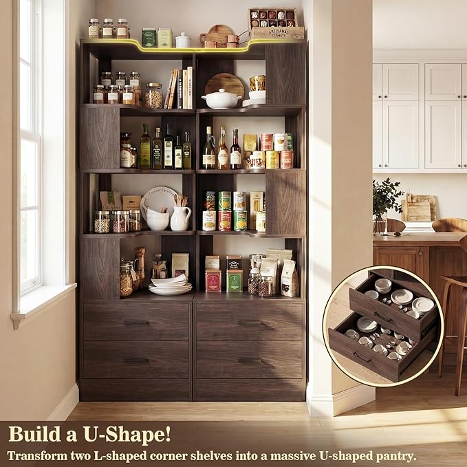 Armocity Corner Bookshelf with Drawers, 7 Tier Corner Book Shelf Display