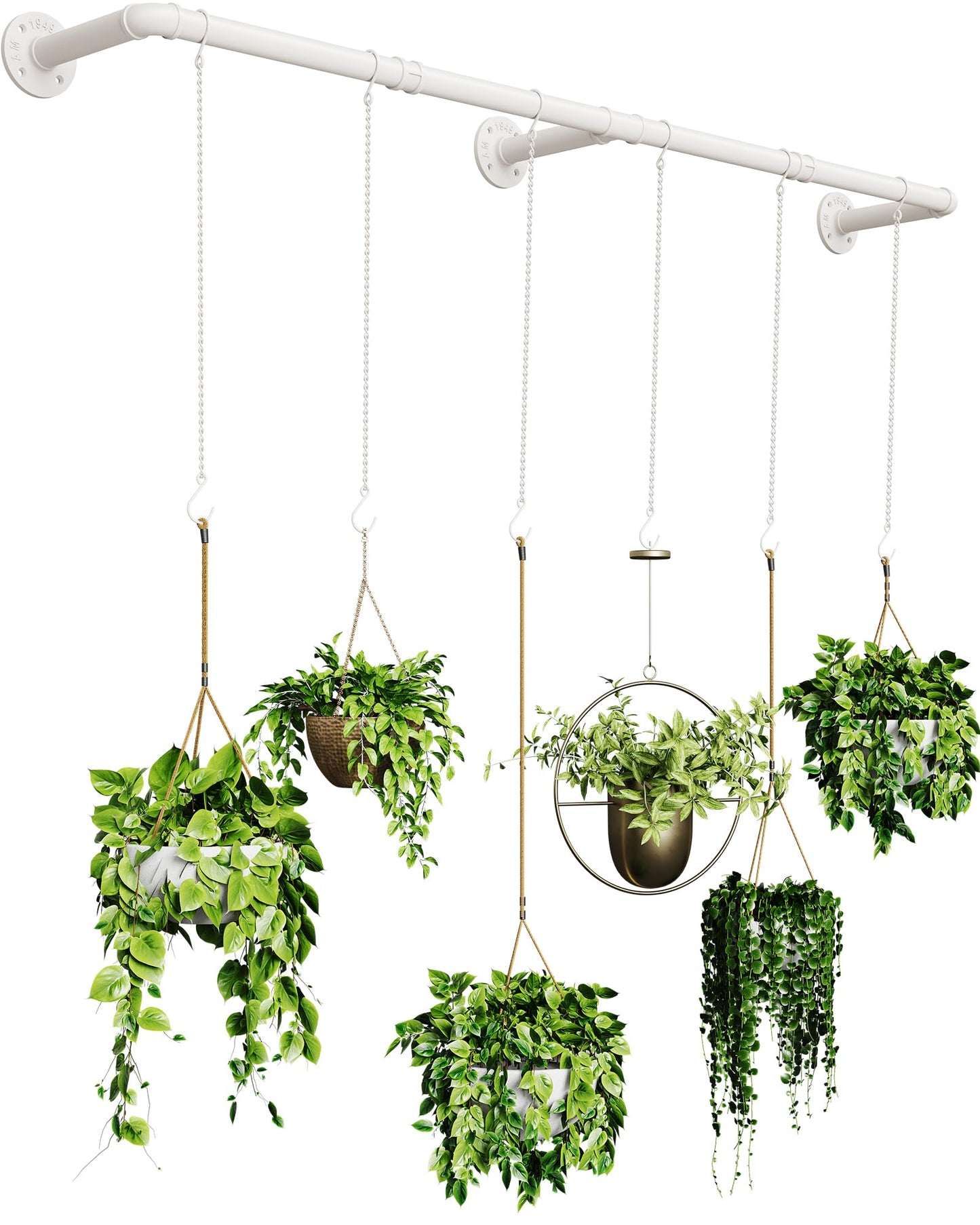 SOFITORG Plant Haning Rod, Hanging Planters for Indoor Plants with 6 Chains, Wall Plant Hanging Bar for Window Celling, 65.7 Inch, Metal White, Pots Not Included