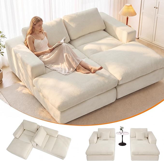 80.7" Oversized Double Chaise Lounge Chair Indoor, Cloud Boneless Sleeper Sofa