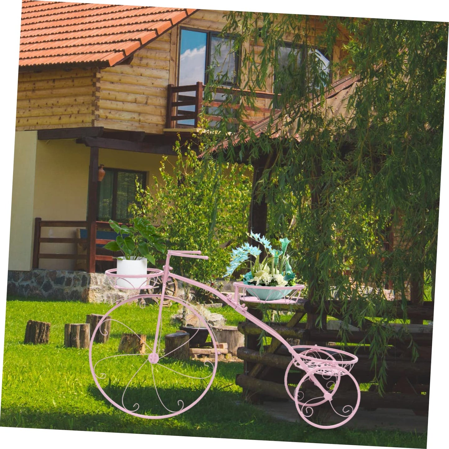 GANAZONO Creative Bicycle Plant Rack Multi-layer Flowerpot Stand for Home and Balcony Removable Iron Shelf Pink for Indoor and Outdoor Use