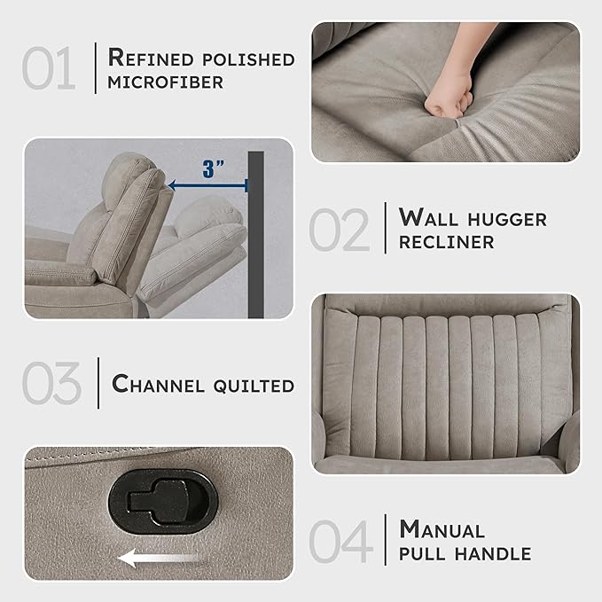 Lexicon Manual Recliner Chair, Polished Microfiber Reclining Sofa Chair