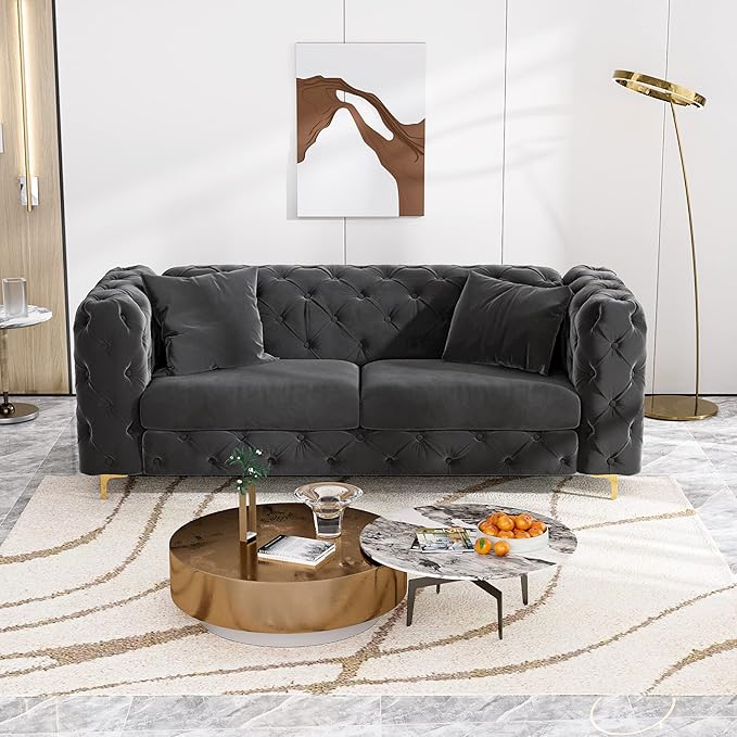 DAMAIFROM 75" Sofa Couch Mid Century Modern Velvet Couch Tufted Button Sofa