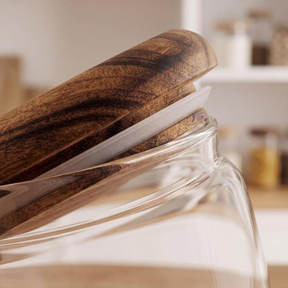 4-Pack 10 fl oz Wide Mouth Mason Jars with Spoon & Labels, Acacia Wood Lids, Press Seal, No Plastic, for Food, Snacks, Candy, Fruits, Coffee Beans, Spices & Dry Storage, Pantry Organizer.
