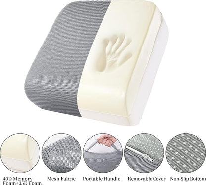 MABOZOO Extra Thick Chair Cushions,Office Chair Booster Seat Cushion to Raise Seat Height for Pain Relief,18 x 16 x 6 inch Non Slip Memory Foam Thick Cushion with Carry Handle（Grey）