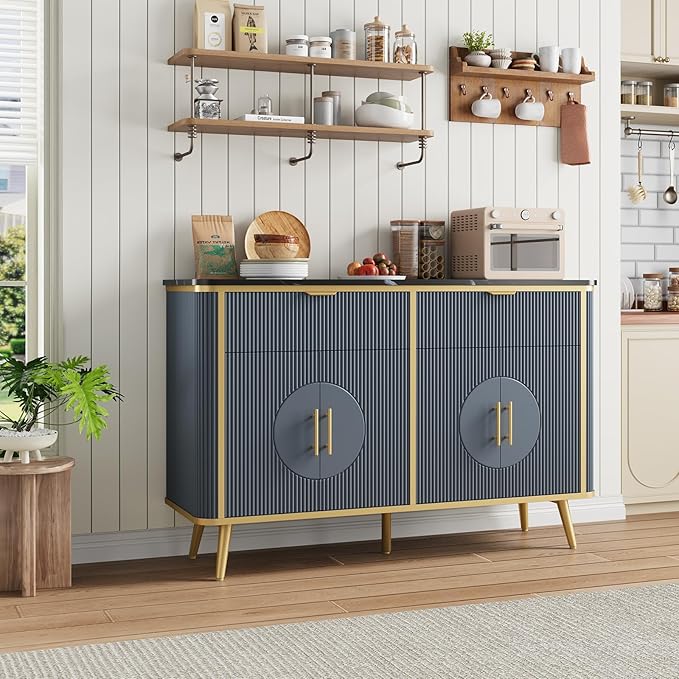 47.2" Buffet Storage Cabinet, Modern Fluted Coffee Bar Station