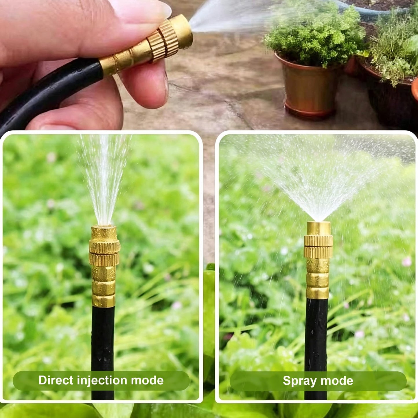 30FT 360° Mist Spray Drip Irrigation System - Garden Watering Kit with 10 Fine Mist Nozzles, Adjustable Atomizing Sprinkler for Greenhouse, Potted Plants, Raised Beds, Yard, 1/4 inch Hose