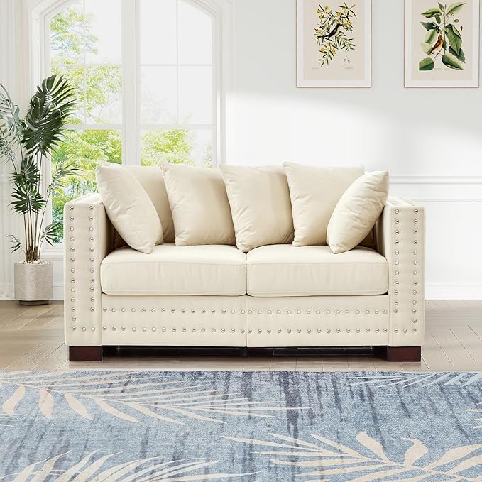 60.5"W Loveseat Sofa, Velvet Mid Century Modern Couch