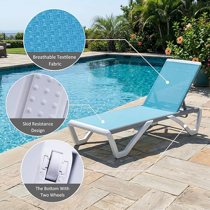 Kozyard Outdoor Chaise Lounge Chair, Fully Flat Adjustable Patio Lounger