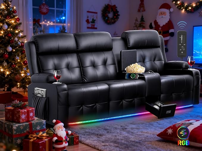 Loveseat Recliner Sofa, 3-Seater Home Theater Seating Massage Reclining Couch
