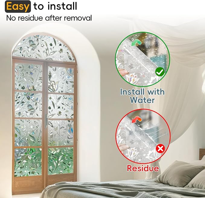Stained Glass Rainbow Window Privacy Film Decorative, 35.4" by 78.74"