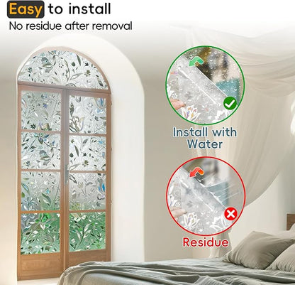 Dwersty Frosted Glass Window Privacy Film Decorative, Bathroom Window Privacy Film for Glass Windows Cover, Static Cling, Removable, Reusable, Anti-UV, Anti-Glare, 17.5" by 78.74"