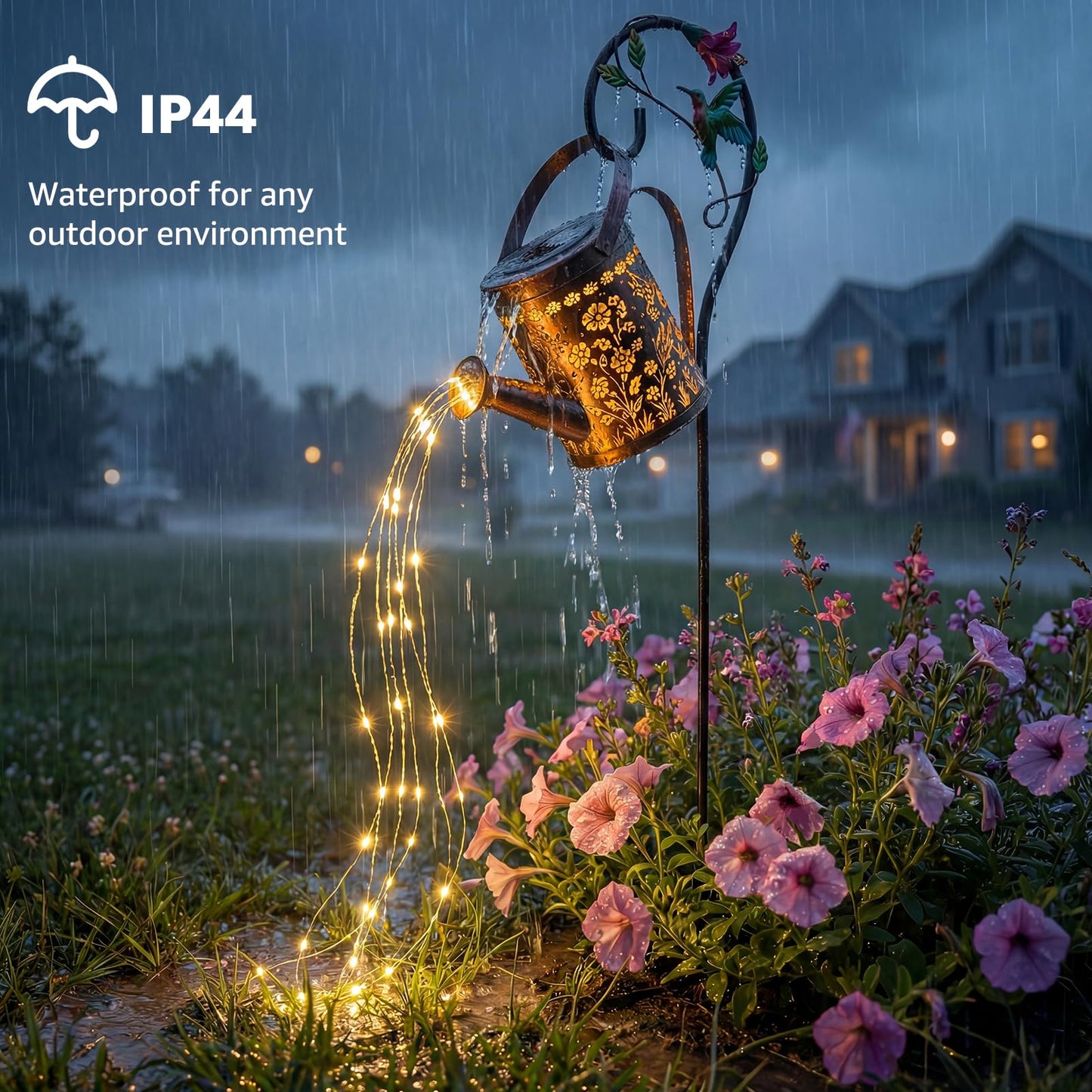 MEBRUDY Solar Garden Decor Lights, IP44 Waterproof Metal Hummingbird Solar Watering Can Lights Outdoor Decor for Yard Pathway Patio Lawn, Gifts for Women Mom Grandma Birthday