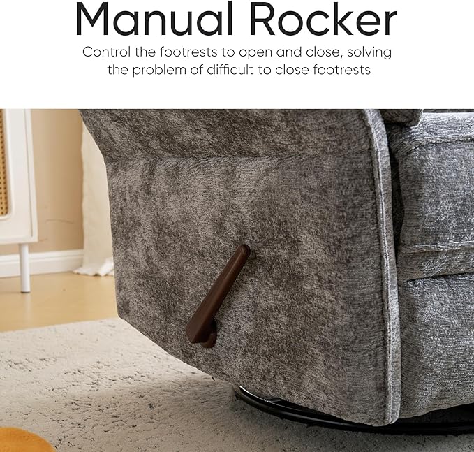 Rocking Chair Nursery with Adjustable Headrest, Manual Swivel Rocker Recliner