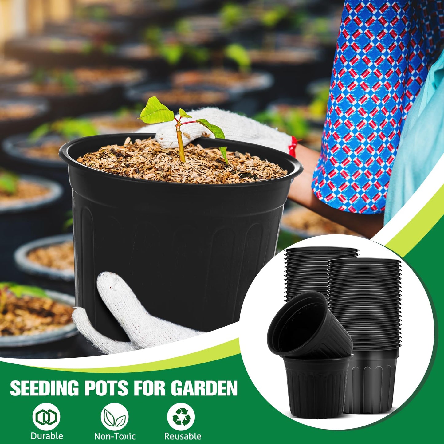 Ziliny 40 Pcs 2 Gallon Plant Nursery Pots Bulk Flexible Plastic Pots for Plants Thickened Soft Seed Starting Container with Drainage Hole Garden Pot Flower Container for Succulents Seedlings
