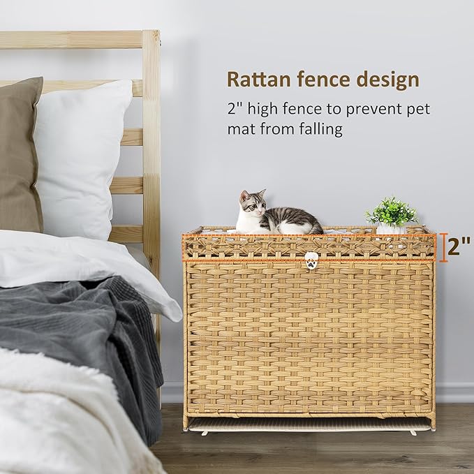 Cat Litter Box Enclosure with Soft Litter Mat; Hidden Cat Washroom Furniture
