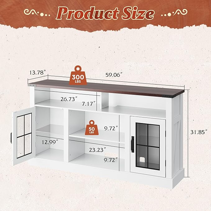 WLIVE Farmhouse TV Stand for 65 Inch TV, Tall Entertainment Center