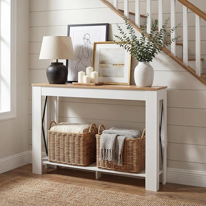 YATINEY Farmhouse Console Table, 39.4'' Small Narrow Entryway Table, Wood Couch