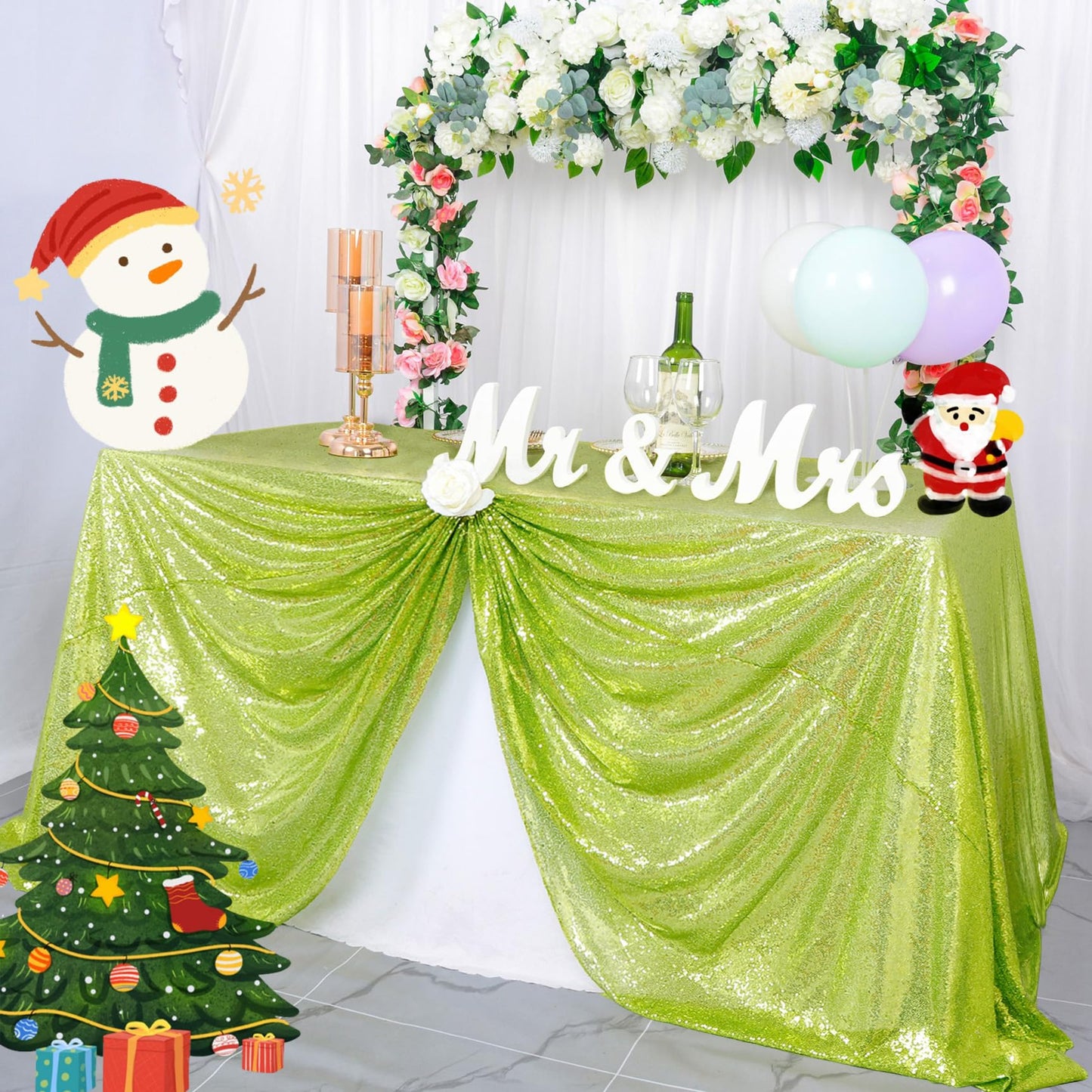 ShinyBeauty Sequin Tablecloth Olive Green 60x102 Inch Rectangle Sparkly Fabric Tablecloths Sequins Rectangular Table Cloth for Wedding Party Cake Sweetheart Tablecover