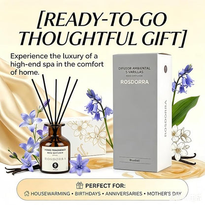 Reed Diffuser Set, Bluebell Scent, 5 oz | Home Fragrance, 5 Sticks Included, Fresh wild floral notes; 90 days constant release;