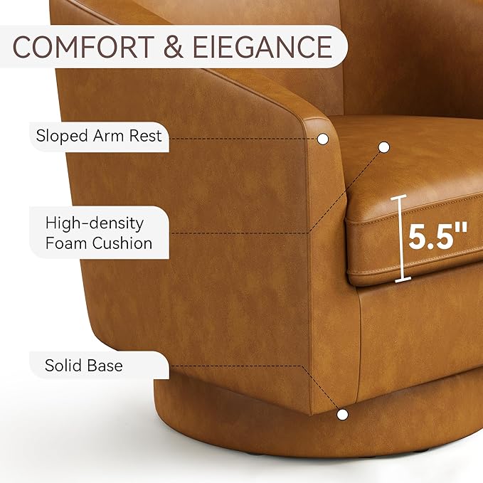 Swivel Barrel Accent Chairs Set of 2, Round Faux Leather Living Room Arm Chairs