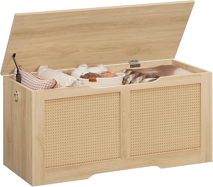 HOOBRO Storage Bench, 39.3" Toy Box, Rattan-Like Storage Chest, Sturdy Entryway