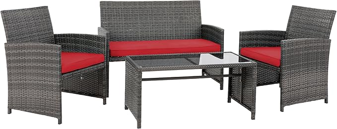 4 Piece Patio Ratten Set Outdoor Furniture Set Wicker Conversation Set