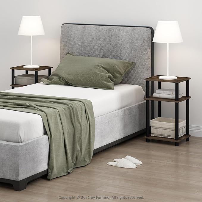 Furinno JUST Night Stand Set of 2, 3-Tier Turn-N-Tube Nightstand, Toolless