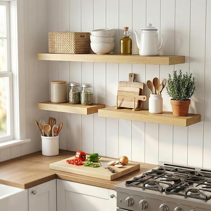 12 inch Deep Floating Shelves for Wall, 24 inch Wide Engineered Wood Wall