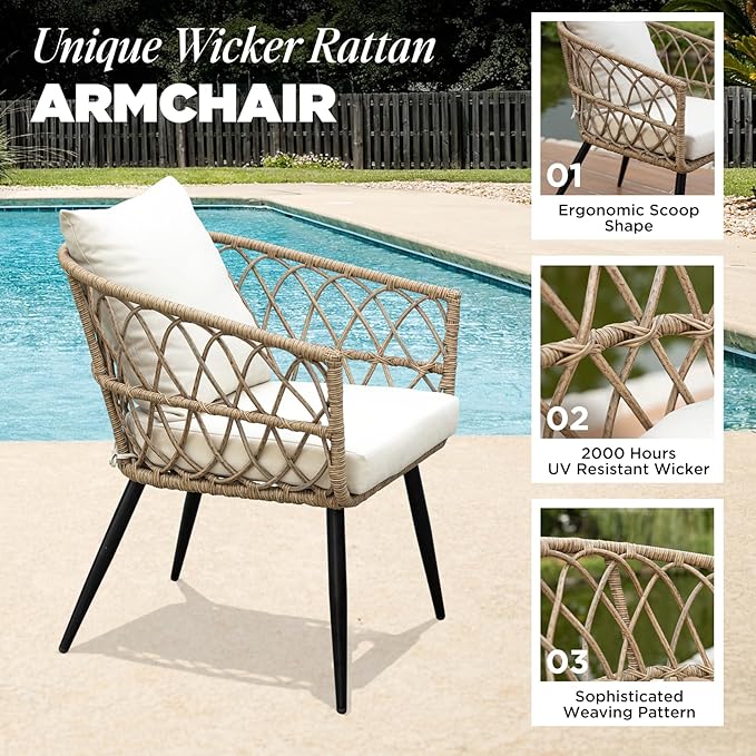 Idzo Heavy Duty 500lbs Weight Capacity Wicker Bistro Table and Chairs Set of 2