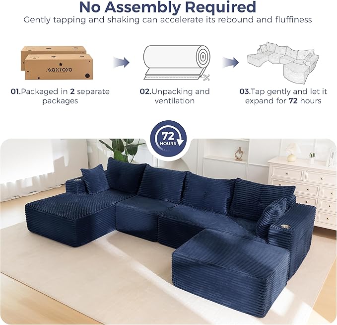MAXYOYO 132" Giant U-Shaped Modular Sectional Couch, Modern Boneless Couch
