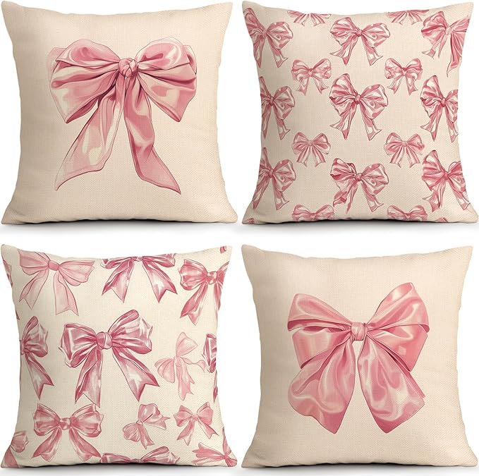 OBSEDE Cute Pink Bow Decorative Throw Pillow Covers 18 × 18 in, Couch Cushion