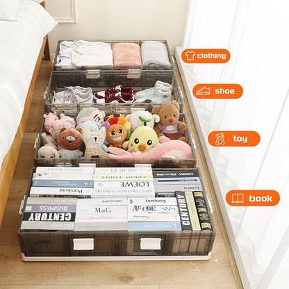 Under Bed Storage Containers with Wheels - Stackable, Foldable Plastic Storage Boxes with Lids for Clothes, Shoes, Blankets - Perfect for Bedroom Organization and Dorms (2 Pack-25.2''x16.5''x7.9'')